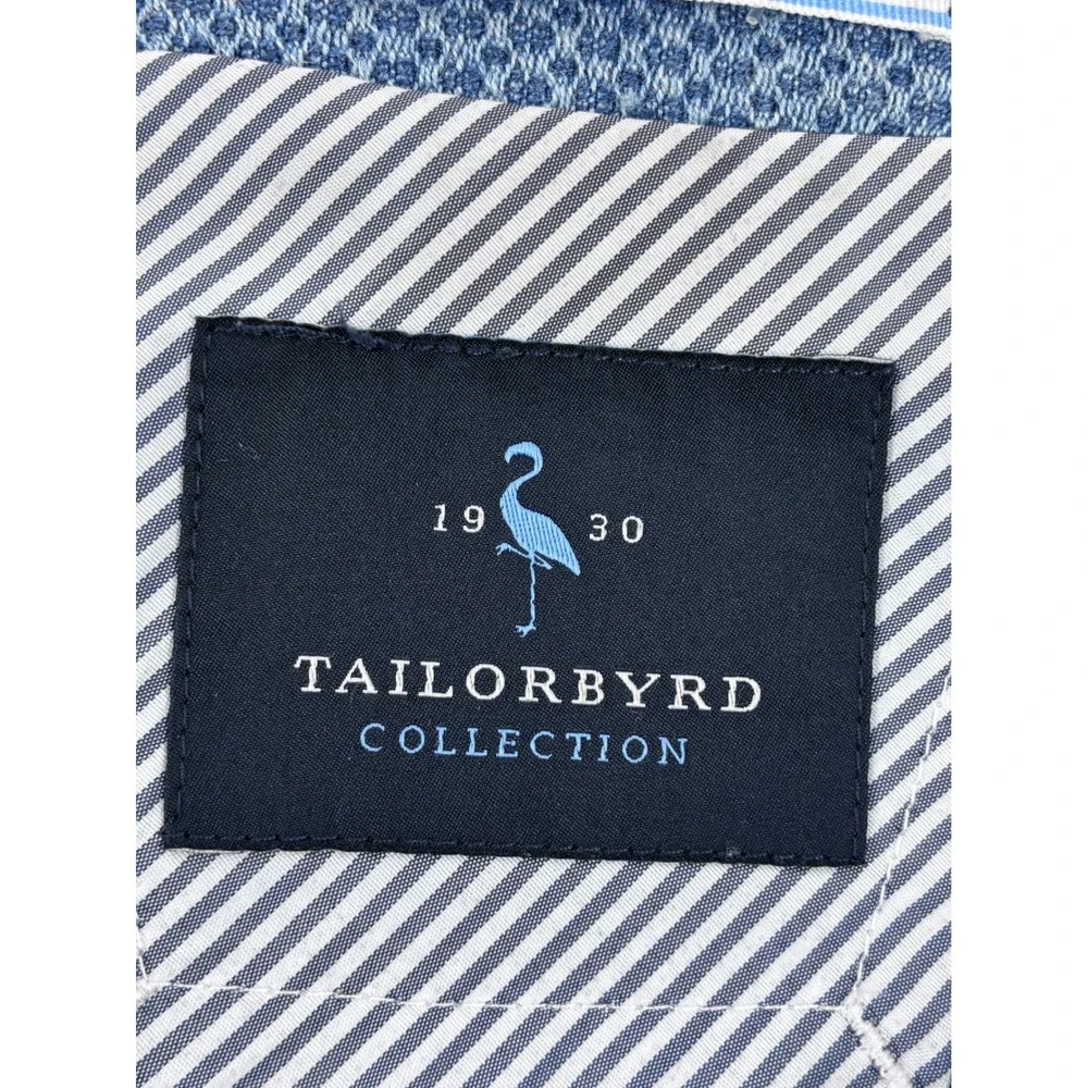 Tailorbyrd Collection Blue Micro Pattern Flamingo Lining Blazer Sport Coat 44R